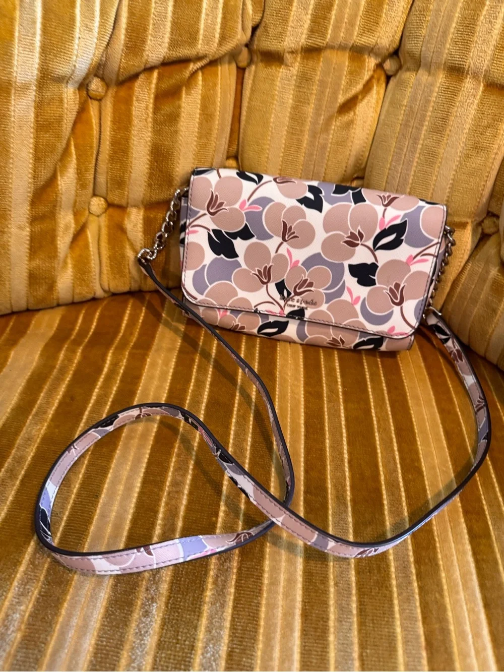 kate spade Floral Crossbody Wallet in Beige, Pink & Black